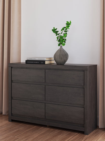 Pines Furniture Outlet - Ashley Furniture - Fraluna Bedroom - Six Drawer Dresser / Charcoal - PCB3370-31