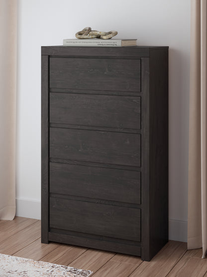 Pines Furniture Outlet - Ashley Furniture - Fraluna Bedroom - Five Drawer Chest / Charcoal - PCB3370-46