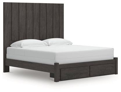 Pines Furniture Outlet - Ashley Furniture - Fraluna Bedroom - King Panel Storage Bed / Charcoal - PCB3370B9