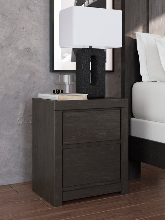 Pines Furniture Outlet - Ashley Furniture - Fraluna Bedroom - Two Drawer Night Stand / Charcoal - PCB3370-92