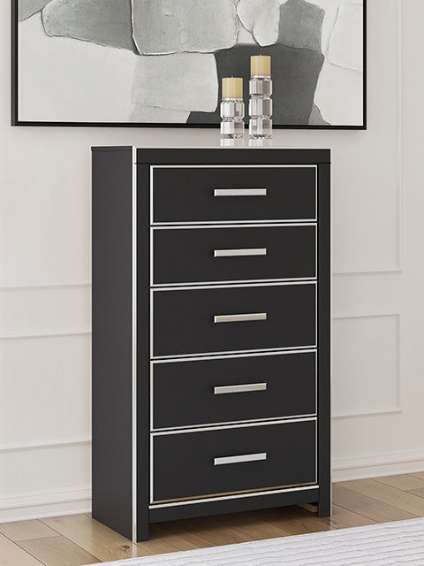 Pines Furniture Outlet - Ashley Furniture - Zuraleus Bedroom - Five Drawer Chest / Black - PCB3380-46