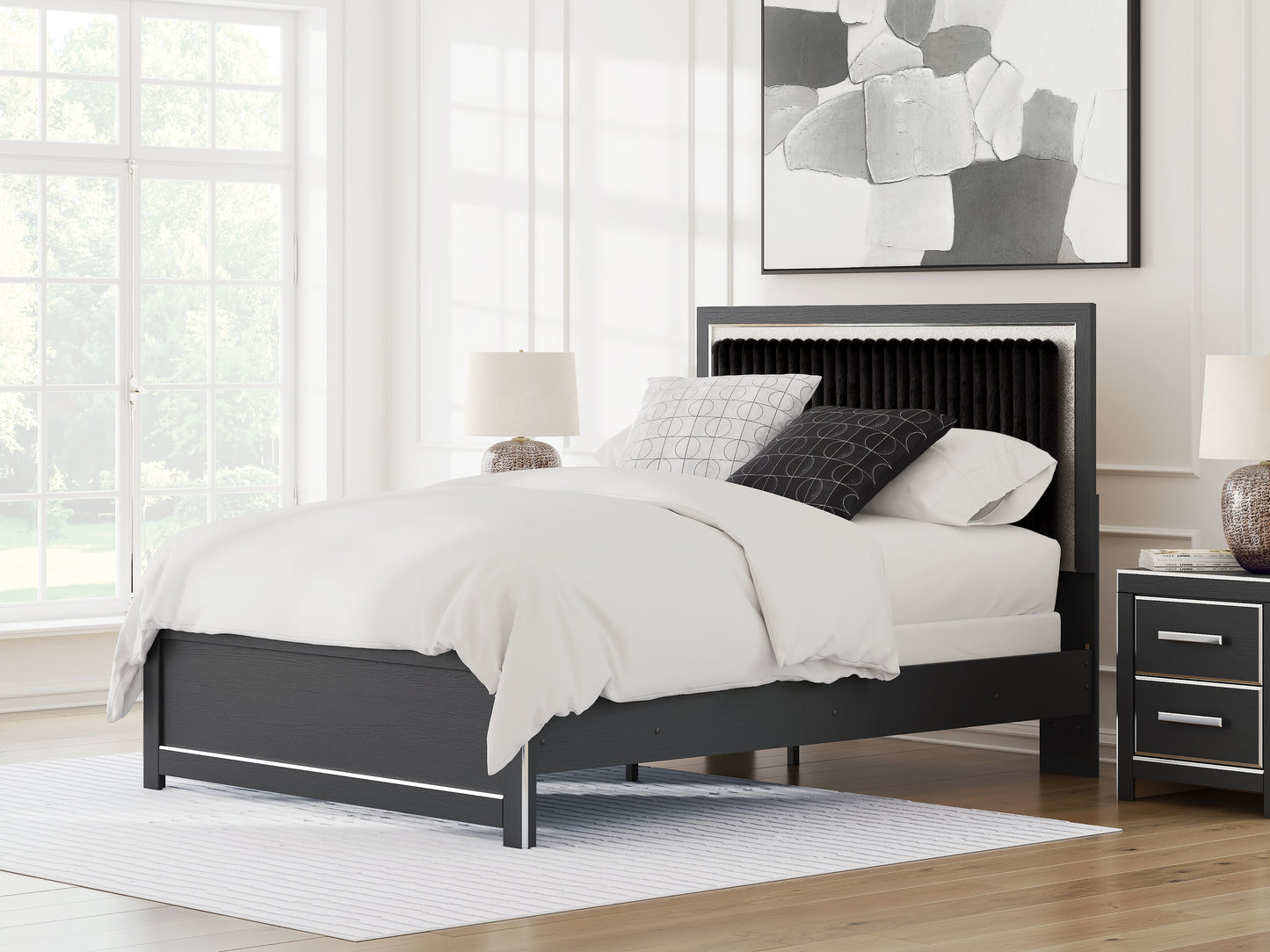Pines Furniture Outlet - Ashley Furniture - Zuraleus Bedroom - Queen Upholstered Panel Bed / Black - PCB3380B6