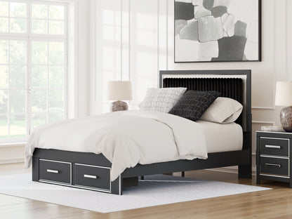 Pines Furniture Outlet - Ashley Furniture - Zuraleus Bedroom - Queen Upholstered Panel Storage Bed / Black - PCB3380B4