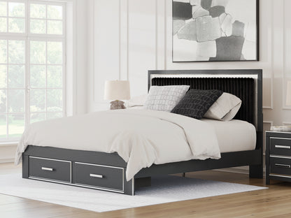 Pines Furniture Outlet - Ashley Furniture - Zuraleus Bedroom - King Upholstered Panel Storage Bed / Black - PCB3380B11