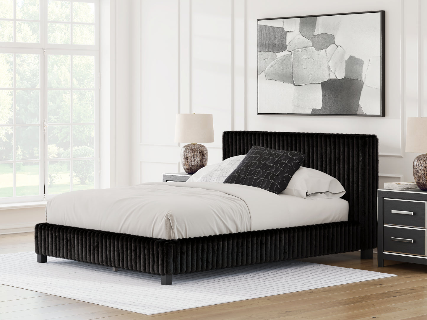 Pines Furniture Outlet - Ashley Furniture - Zuraleus Bedroom - Queen Upholstered Bed / Black - PCB3380B8