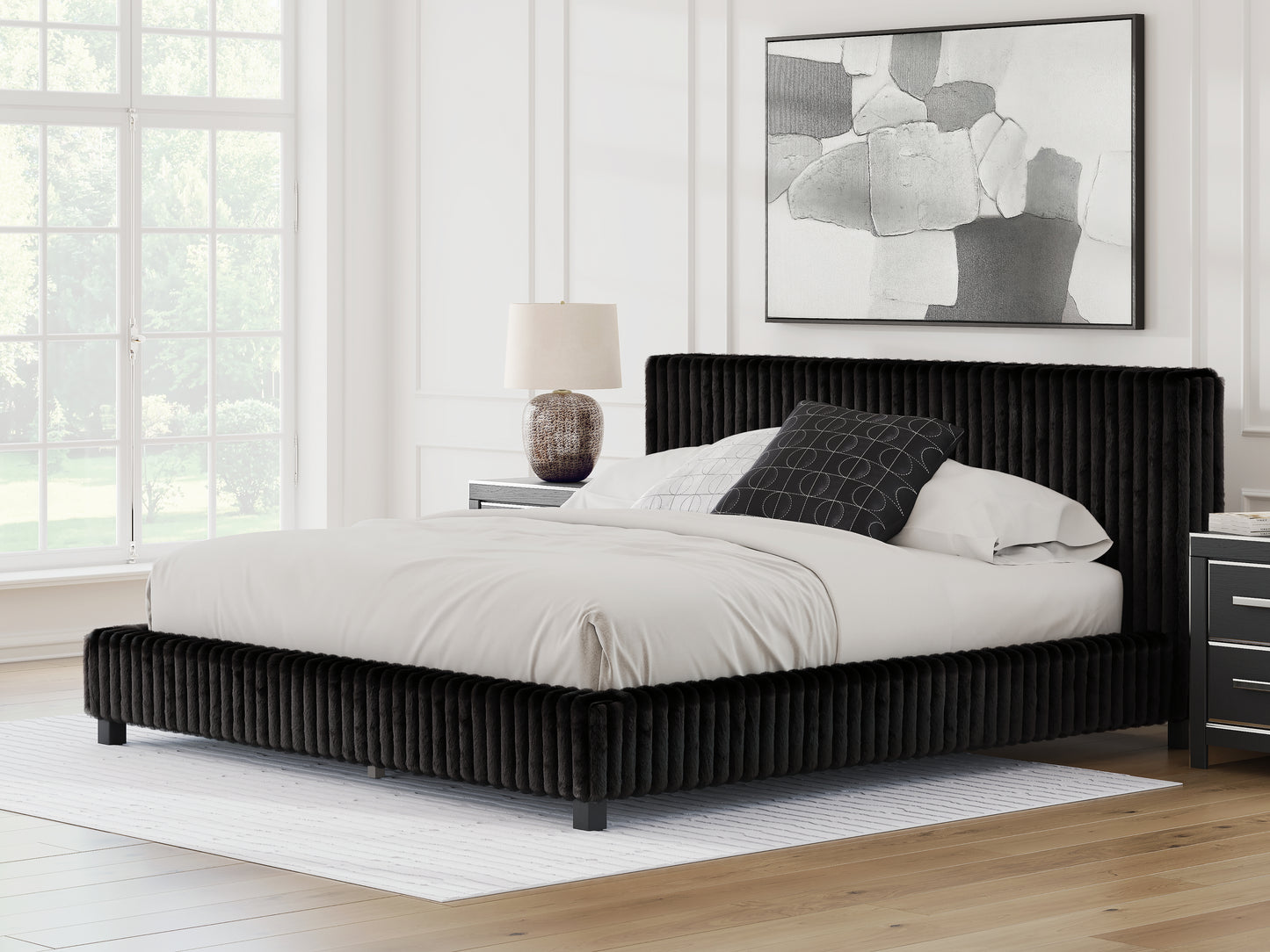 Pines Furniture Outlet - Ashley Furniture - Zuraleus Bedroom - King Upholstered Bed / Black - PCB3380B13