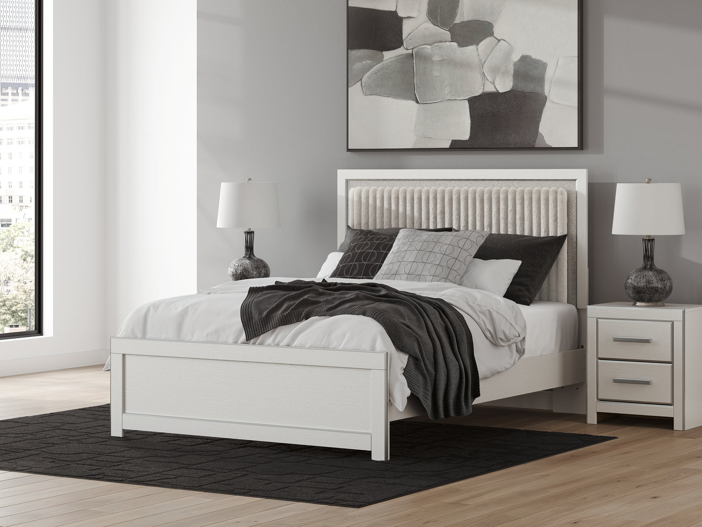 Pines Furniture Outlet - Ashley Furniture - Zuraleus Bedroom - Queen Upholstered Panel Platform Bed / White - PCB3381B2