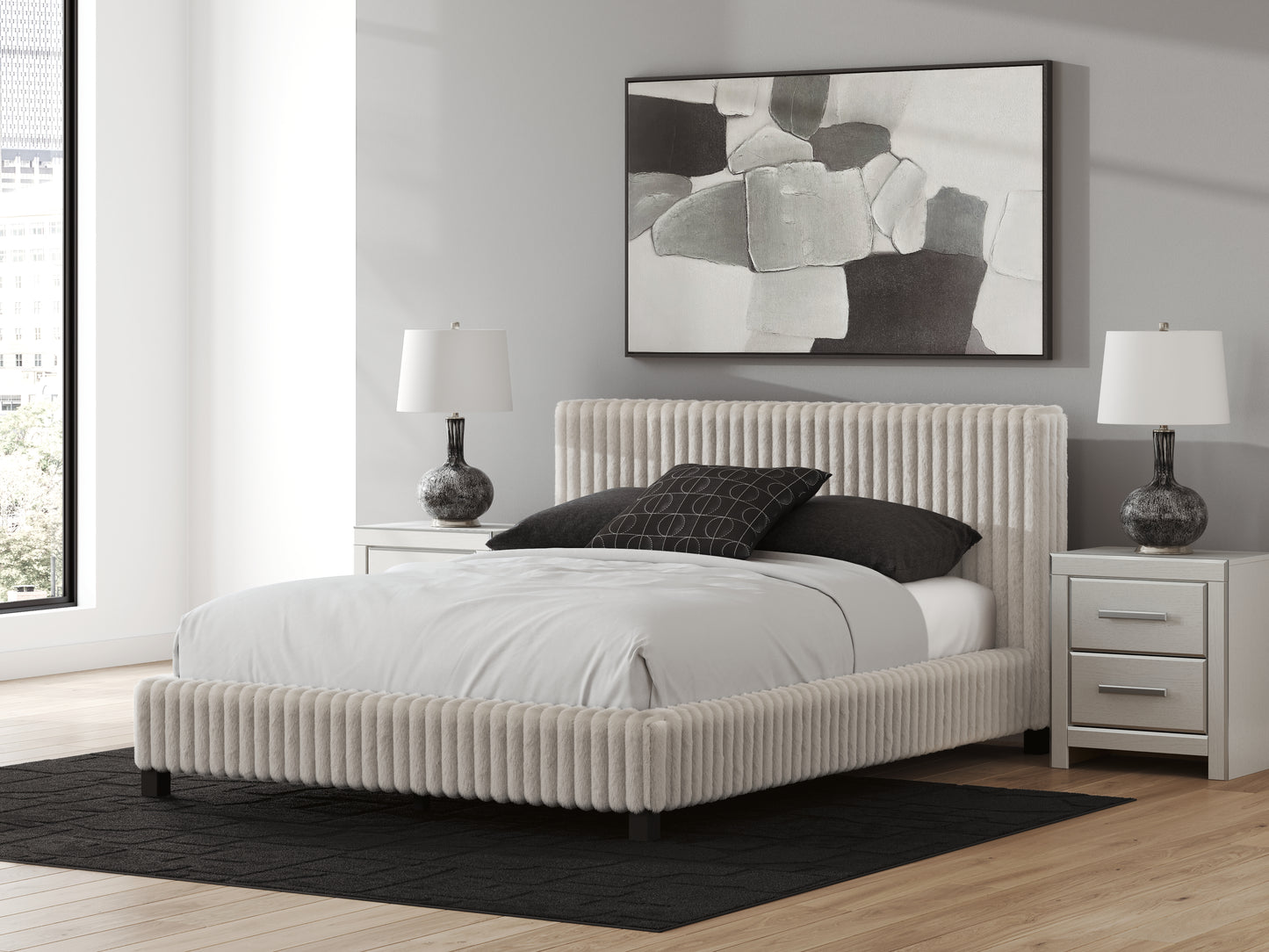 Pines Furniture Outlet - Ashley Furniture - Zuraleus Bedroom - Queen Upholstered Bed / White - PCB3381B11
