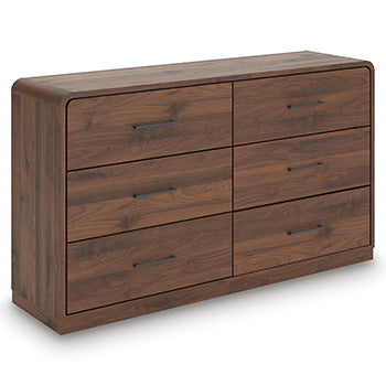 Pines Furniture Outlet - Ashley Furniture - Fortlorn Bedroom - Five Drawer Chest / Walnut Brown - PCB386-46