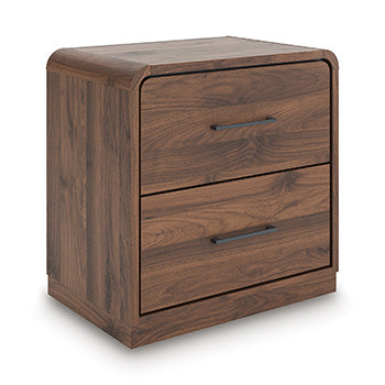 Pines Furniture Outlet - Ashley Furniture - Fortlorn Bedroom - Two Drawer Night Stand / Walnut Brown - PCB386-92