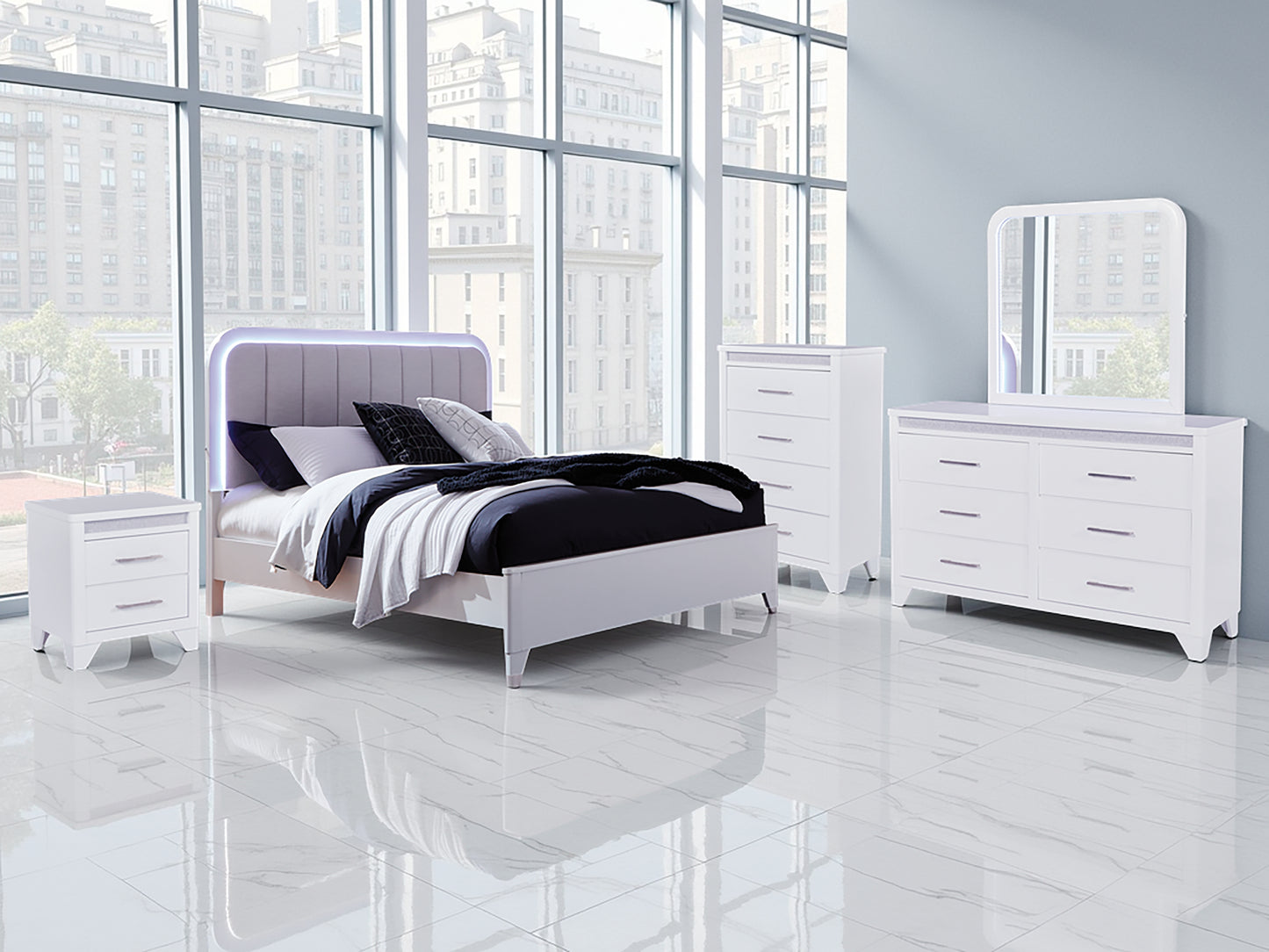 Pines Furniture Outlet - Ashley Furniture - Jarlee Bedroom - Queen Upholstered Panel Bed / White - PCB392B2
