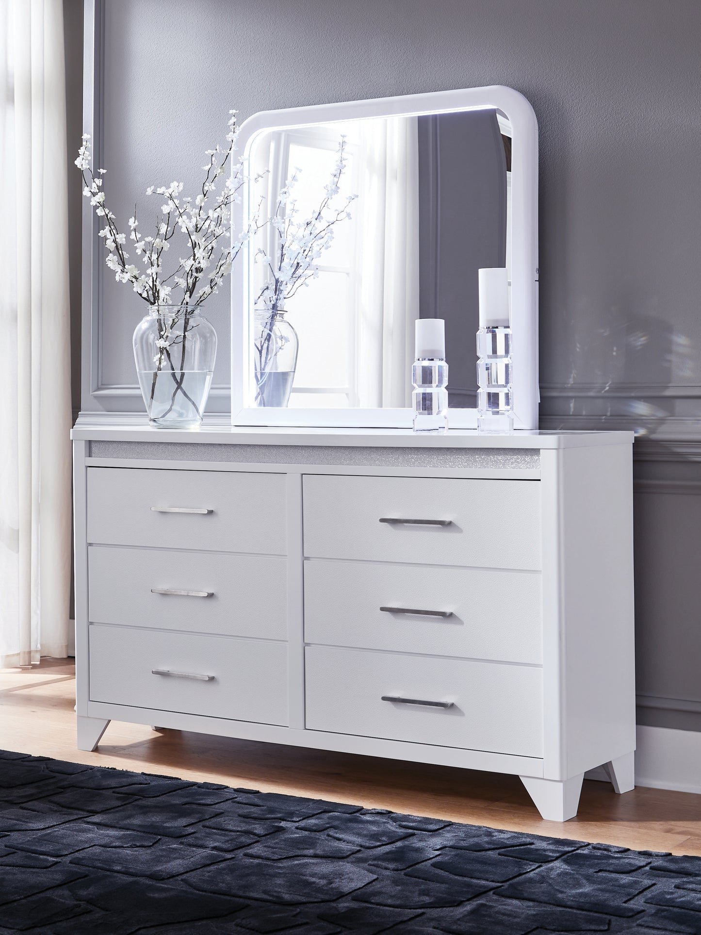 Pines Furniture Outlet - Ashley Furniture - Jarlee Bedroom - Dresser and Mirror / White - PCB392B1