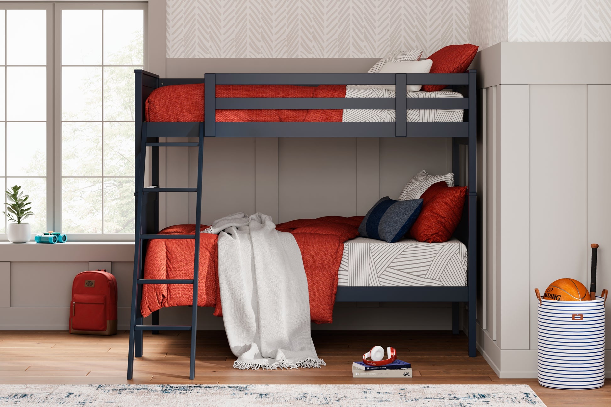 Pines Furniture Outlet - Ashley Furniture - Nextonfort Bedroom - Twin over Twin Bunk Bed / Blue - B396B2