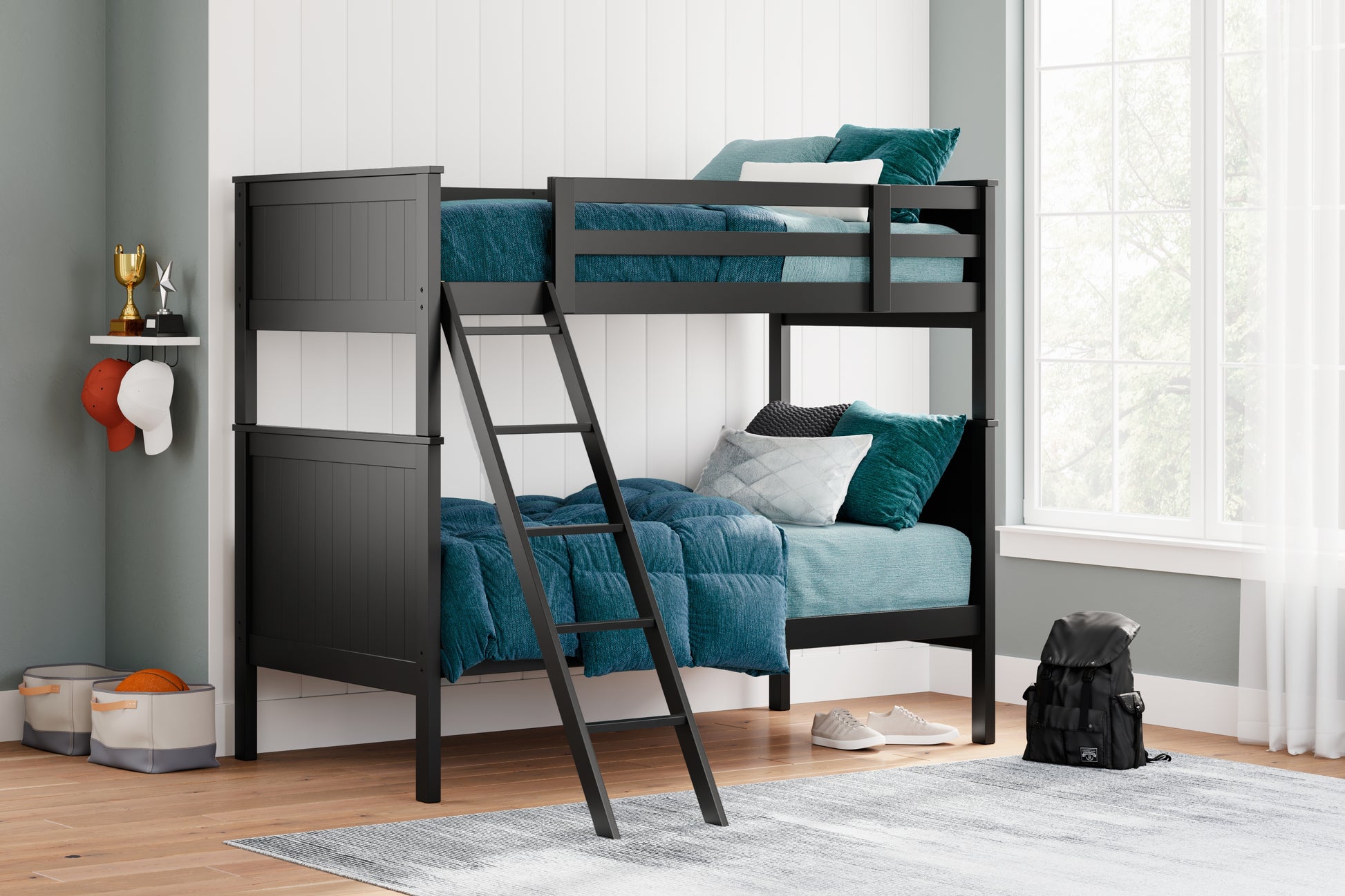 Pines Furniture Outlet - Ashley Furniture - Nextonfort Bedroom - Twin over Twin Bunk Bed / Black - B396B7
