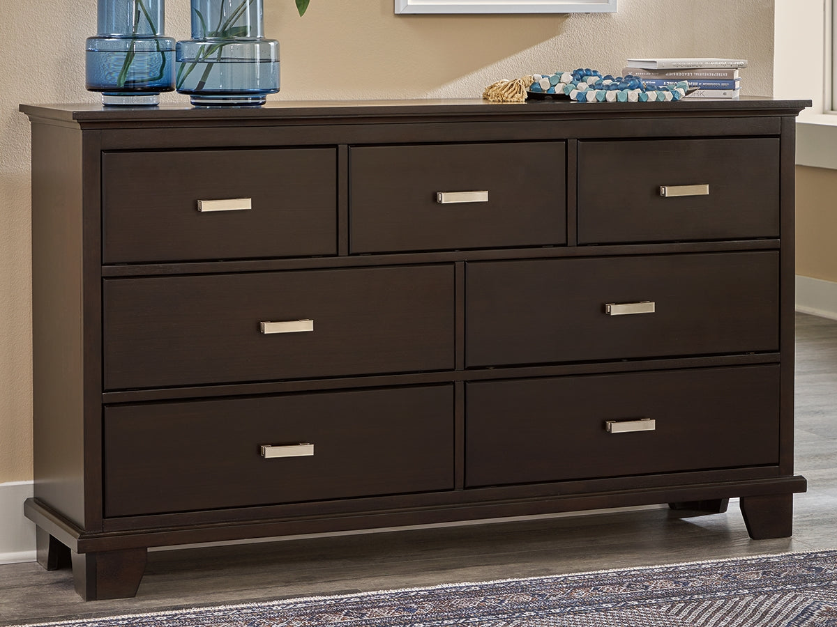 Pines Furniture Outlet - Ashley Furniture - Covetown Bedroom - Dresser and Mirror / Dark Brown - B441B1