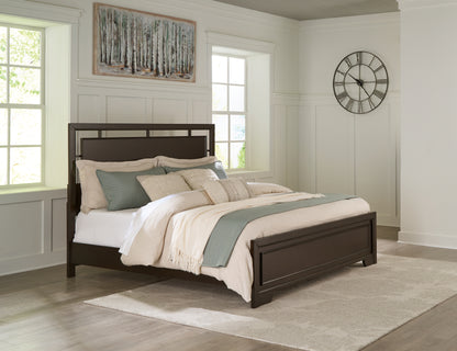 Pines Furniture Outlet - Ashley Furniture - Covetown Bedroom - King Panel Bed / Dark Brown - B441B8