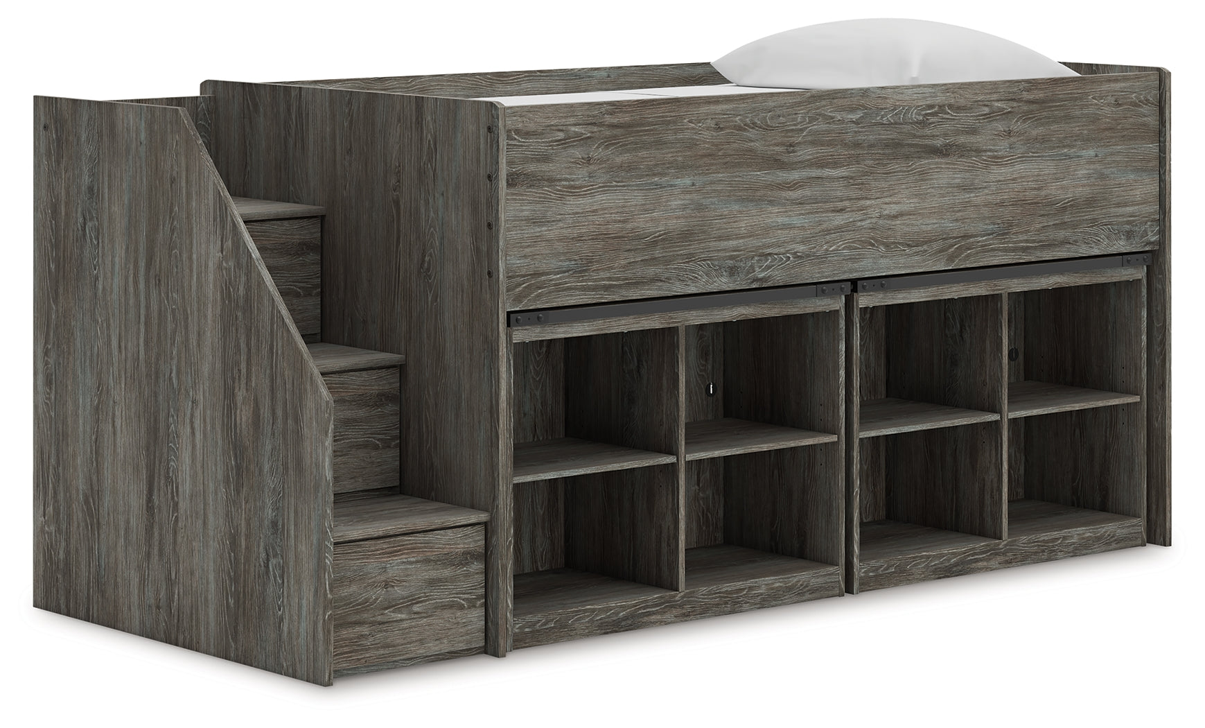 Pines Furniture Outlet - Ashley Furniture - Frandern Twin Loft Bed with Bookcase Storage - Twin Loft Bed with Bookcase Storage / Warm Gray - B4480B25