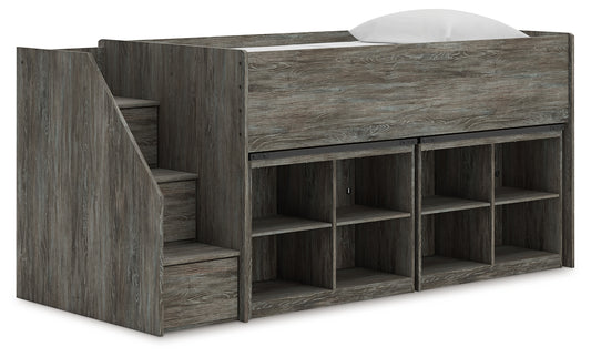 Pines Furniture Outlet - Ashley Furniture - Frandern Twin Loft Bed with Bookcase Storage - Twin Loft Bed with Bookcase Storage / Warm Gray - B4480B25