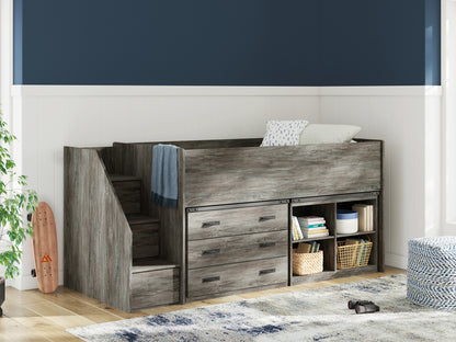 Pines Furniture Outlet - Ashley Furniture - Frandern Bedroom - Twin Loft  Bed with Bookcase and Drawer Storage / Gray - B4480B16