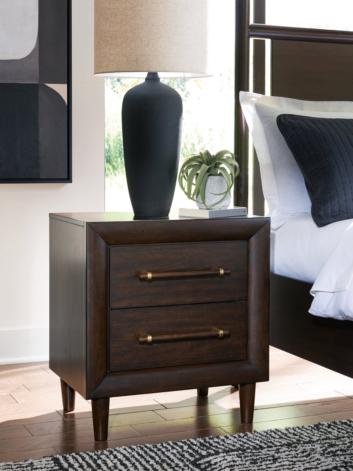 Pines Furniture Outlet - Ashley Furniture - Dantenton Bedroom - Two Drawer Night Stand / Merlot - B611-92