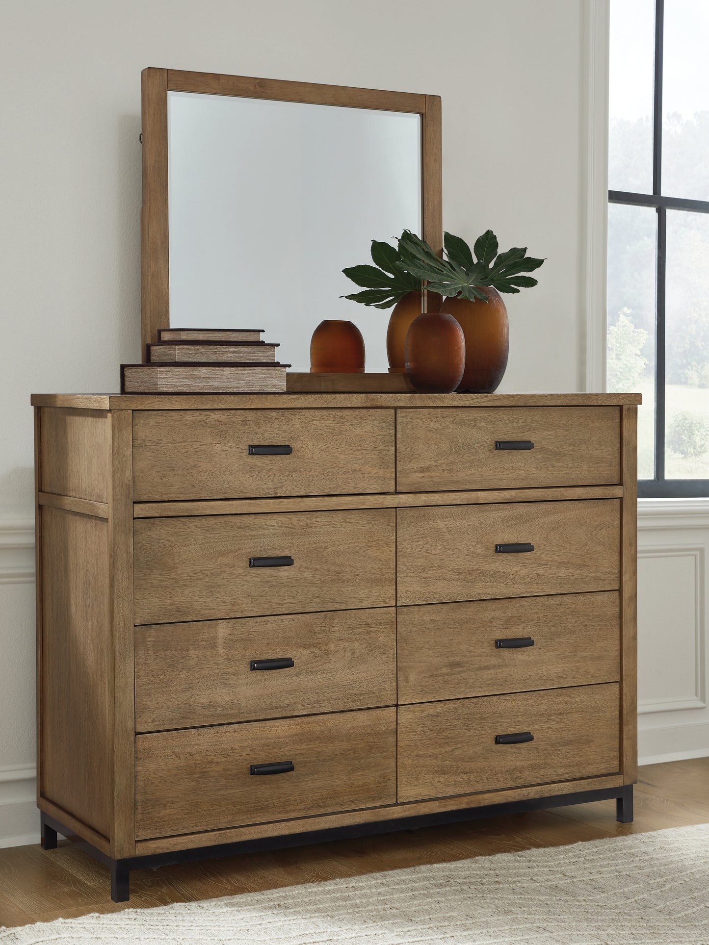 Pines Furniture Outlet - Ashley Furniture - Tomtyn Bedroom - Dresser and Mirror / Light Brown - B622B1