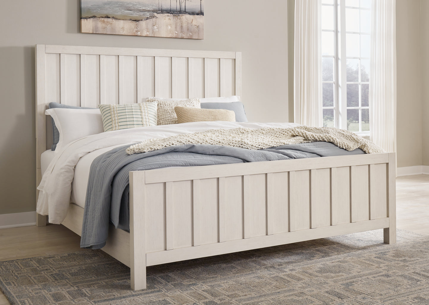 Pines Furniture Outlet - Ashley Furniture - Shaybrock Bedroom - Queen Panel Bed / Antique White - B683B2