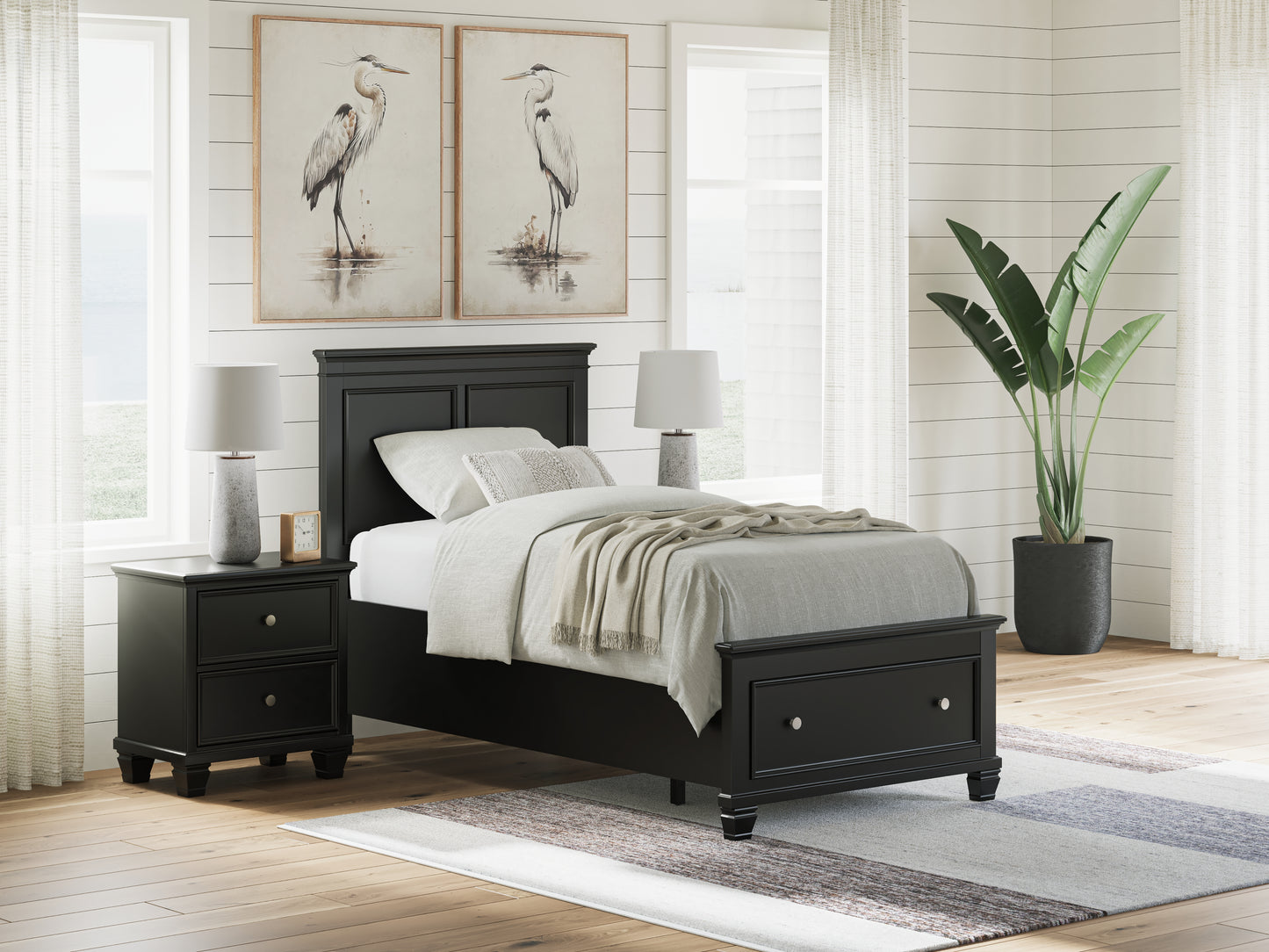 Pines Furniture Outlet - Ashley Furniture - Lanolee Bedroom - Twin Panel Storage Bed / Black - B687B21