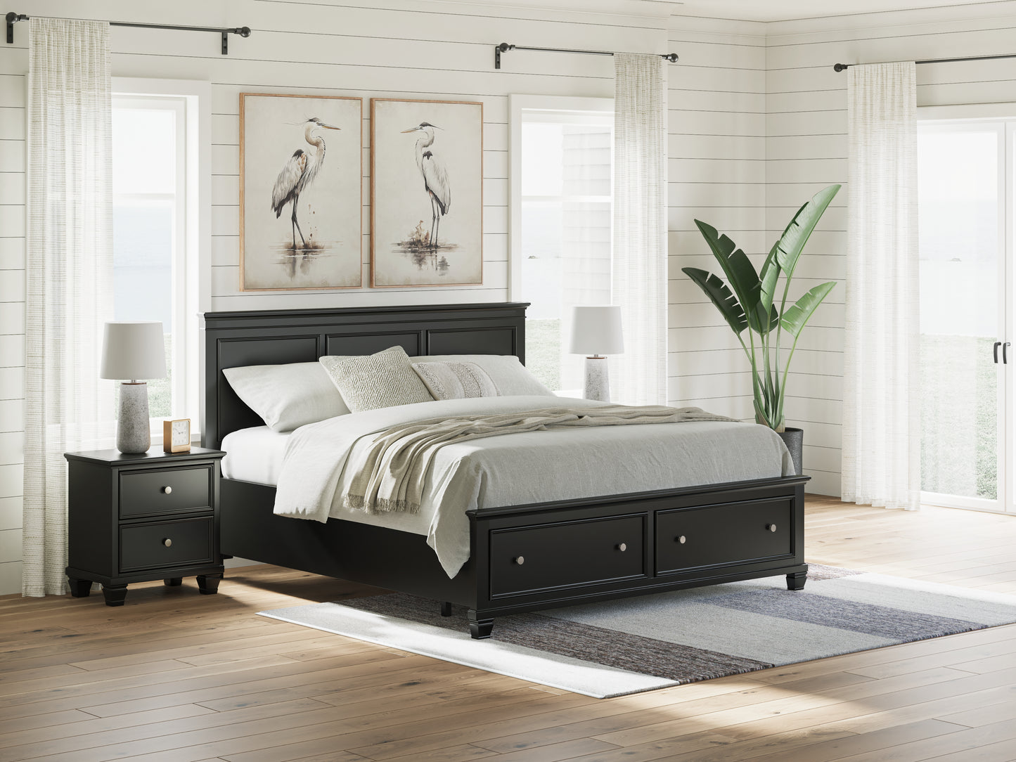 Pines Furniture Outlet - Ashley Furniture - Lanolee Bedroom - King Panel Storage Bed / Black - B687B19
