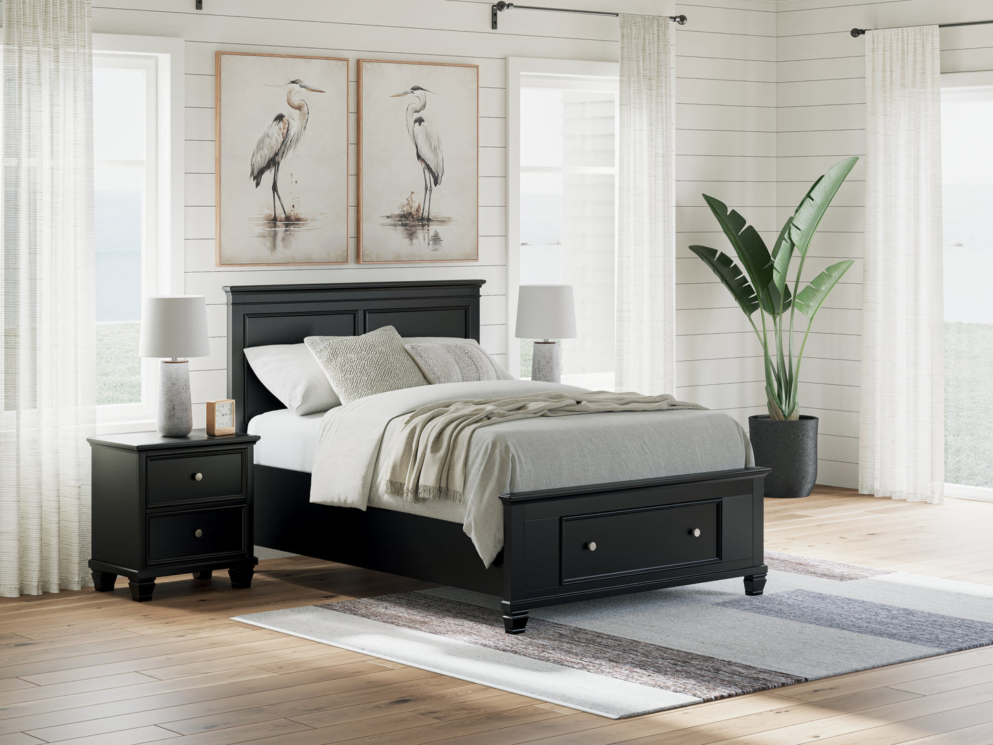 Pines Furniture Outlet - Ashley Furniture - Lanolee Bedroom - Full Panel Storage Bed / Black - B687B22