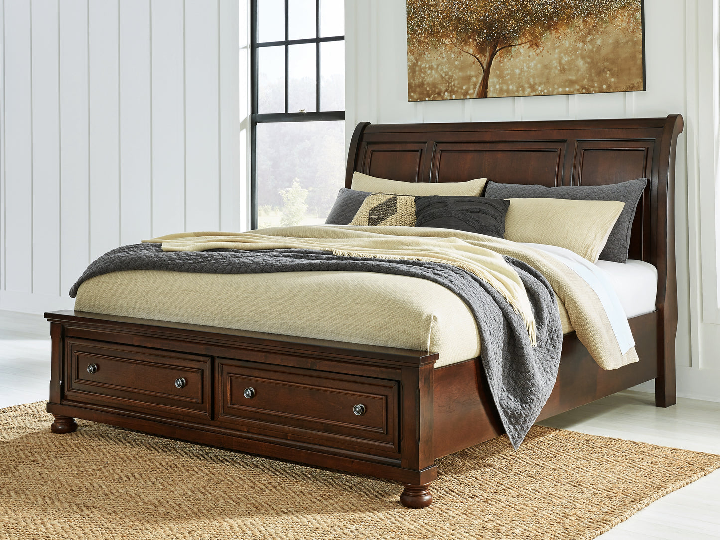 Pines Furniture Outlet - Ashley Furniture - Porter Bedroom - California King Sleigh Storage Bed / Rustic Brown - B697B47