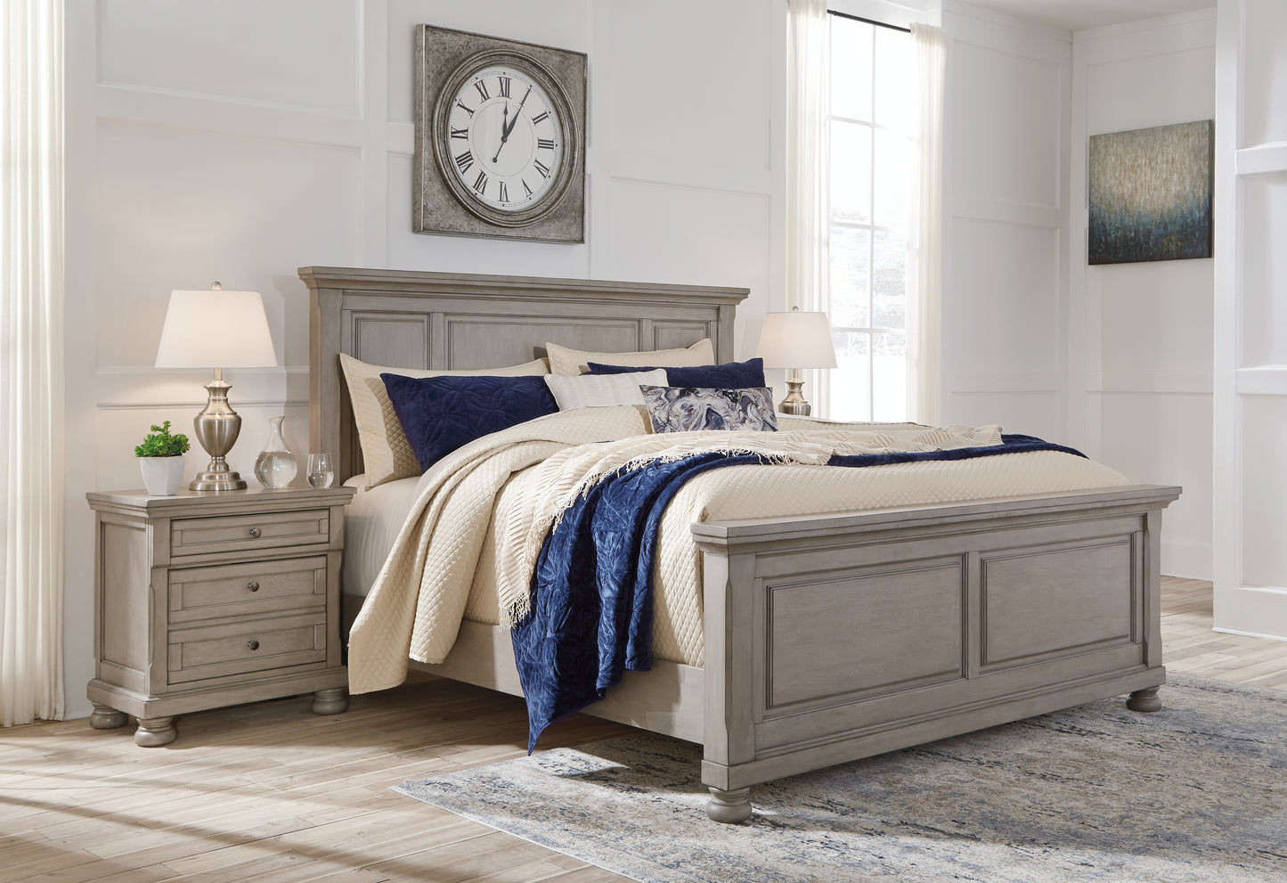Pines Furniture Outlet - Ashley Furniture - Lettner Bedroom - Queen Panel Bed / Light Gray - B733B2