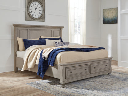 Pines Furniture Outlet - Ashley Furniture - Lettner Bedroom - King Panel Storage Bed / Light Gray - B733B33