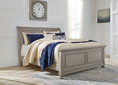 Pines Furniture Outlet - Ashley Furniture - Lettner Bedroom - King Sleigh Bed / Light Gray - B733B34
