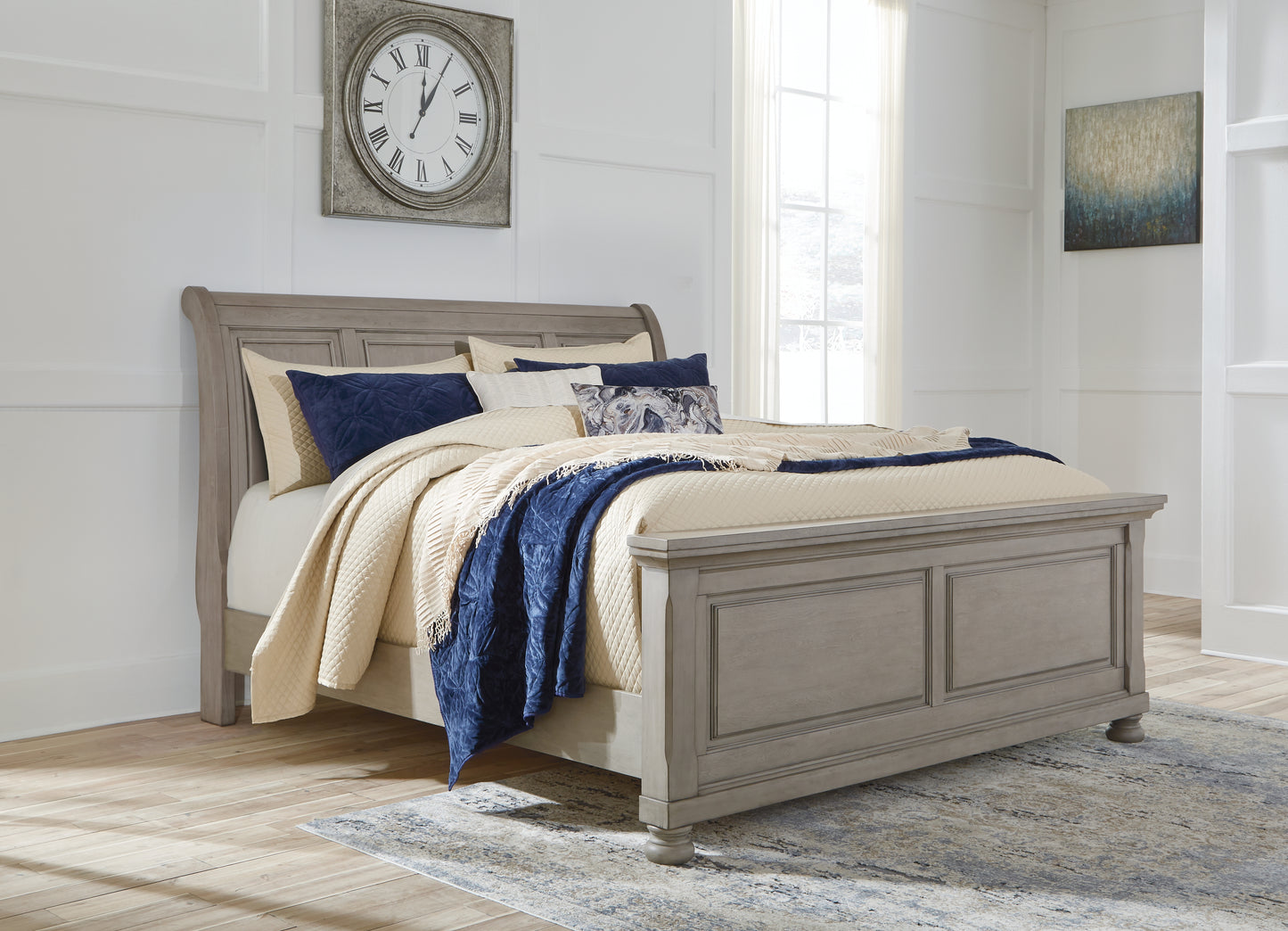 Pines Furniture Outlet - Ashley Furniture - Lettner Bedroom - Queen Sleigh Bed / Light Gray - B733B32