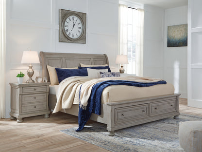 Pines Furniture Outlet - Ashley Furniture - Lettner Bedroom - California King Sleigh Bed with 2 Storage Drawers / Light Gray - B733B9