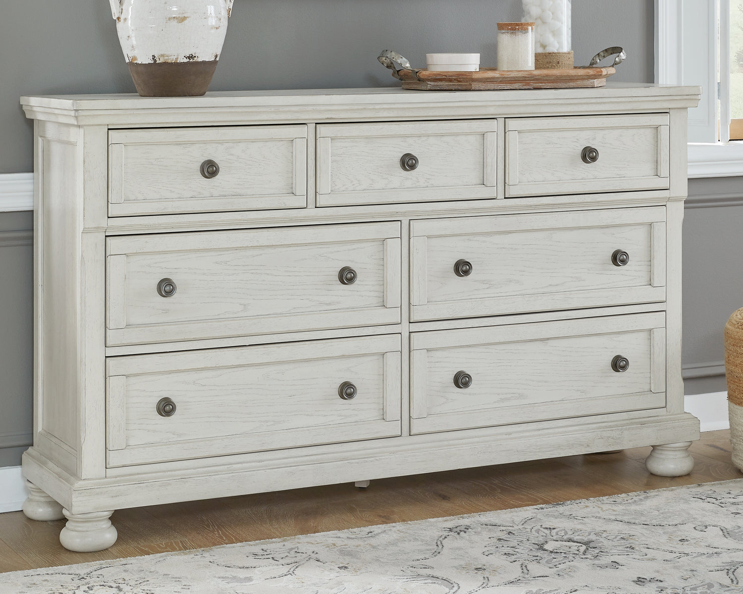 Pines Furniture Outlet - Ashley Furniture - Robbinsdale Bedroom - Queen Panel Storage Bed / Antique White - B742B24