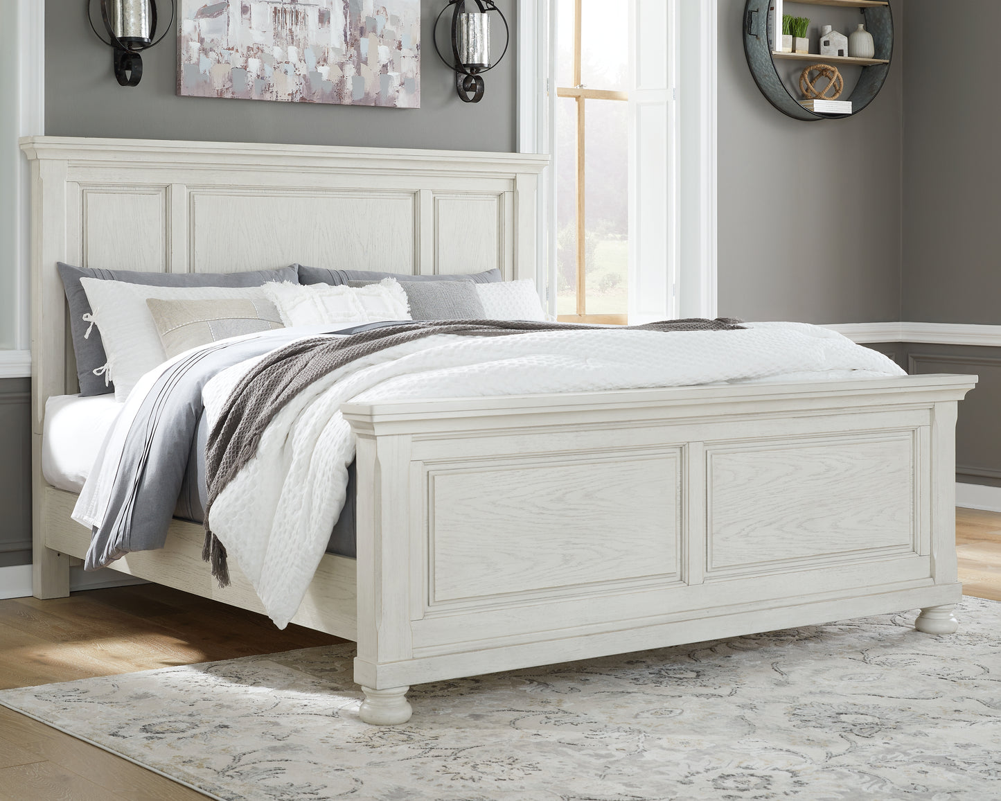 Pines Furniture Outlet - Ashley Furniture - Robbinsdale Bedroom - Queen Panel Bed / Antique White - B742B2