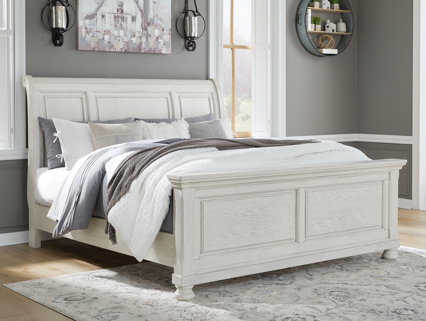 Pines Furniture Outlet - Ashley Furniture - Robbinsdale Bedroom - King Sleigh Bed / Antique White - B742B22