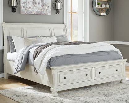 Pines Furniture Outlet - Ashley Furniture - Robbinsdale Bedroom - King Sleigh Bed with Storage / Antique White - B742B8