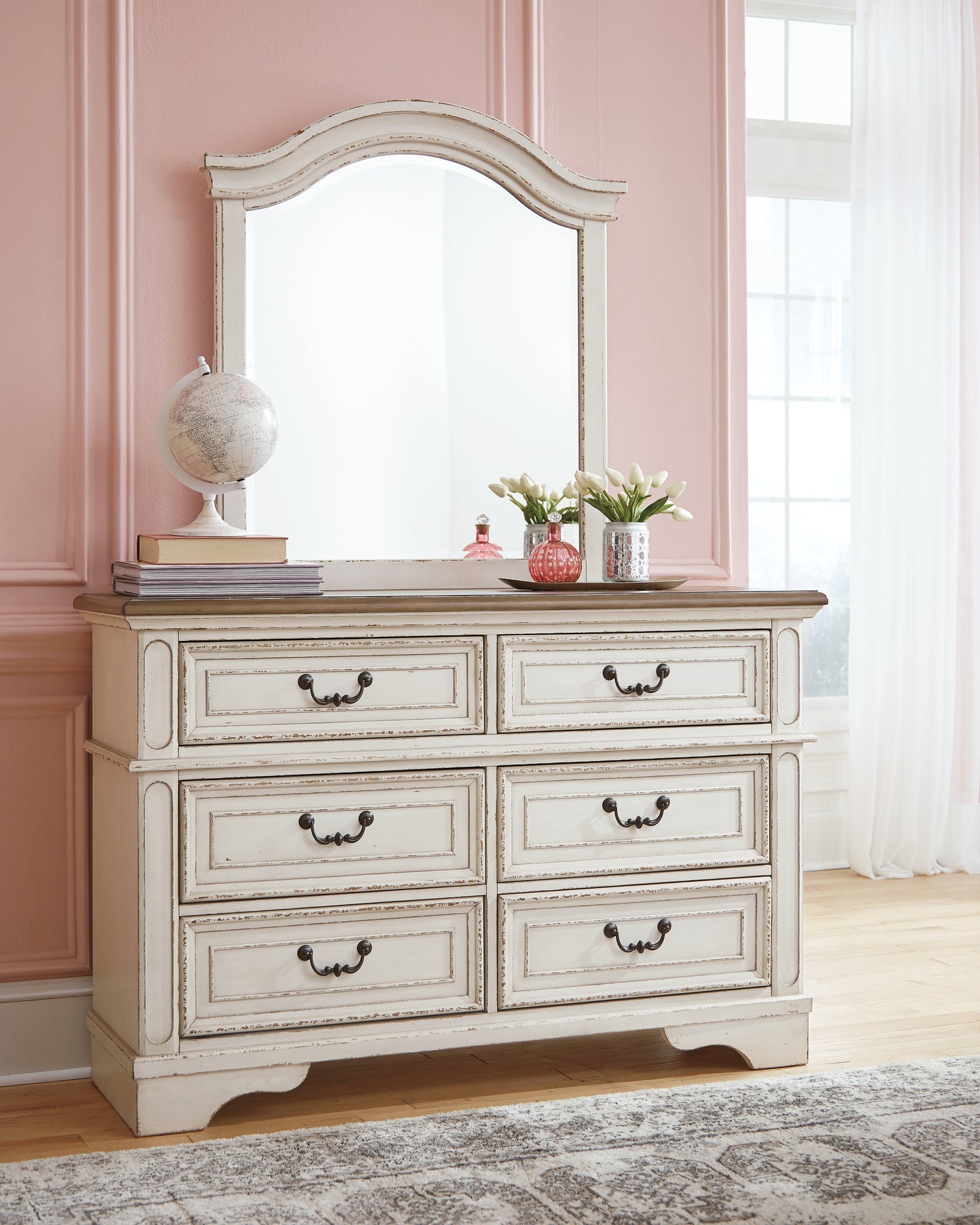 Pines Furniture Outlet - Ashley Furniture - Realyn Bedroom - Dresser and Mirror / Chipped White - B743B12