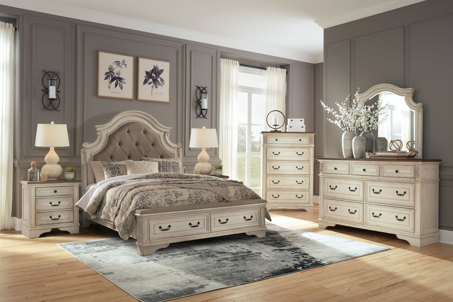 Pines Furniture Outlet - Ashley Furniture - Realyn Bedroom - Queen Upholstered Storage Bed / Two-tone - B743B18