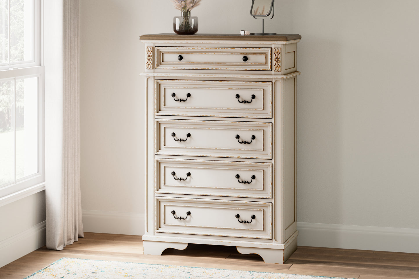 Pines Furniture Outlet - Ashley Furniture - Realyn Bedroom - Five Drawer Chest / Two-tone - B743-46