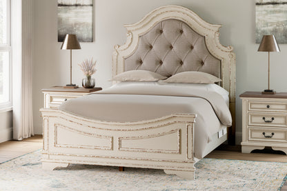 Pines Furniture Outlet - Ashley Furniture - Realyn Bedroom - Queen Upholstered Panel Bed / Chipped White - B743B2