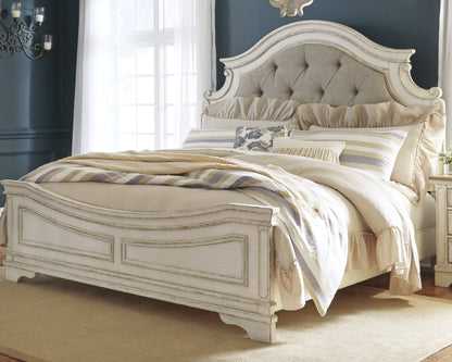 Pines Furniture Outlet - Ashley Furniture - Realyn Bedroom - King Upholstered Panel Bed / Chipped White - B743B6