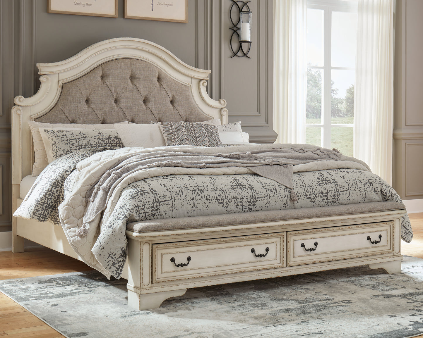 Pines Furniture Outlet - Ashley Furniture - Realyn Bedroom - King Upholstered Storage Bed / Two-tone - B743B20