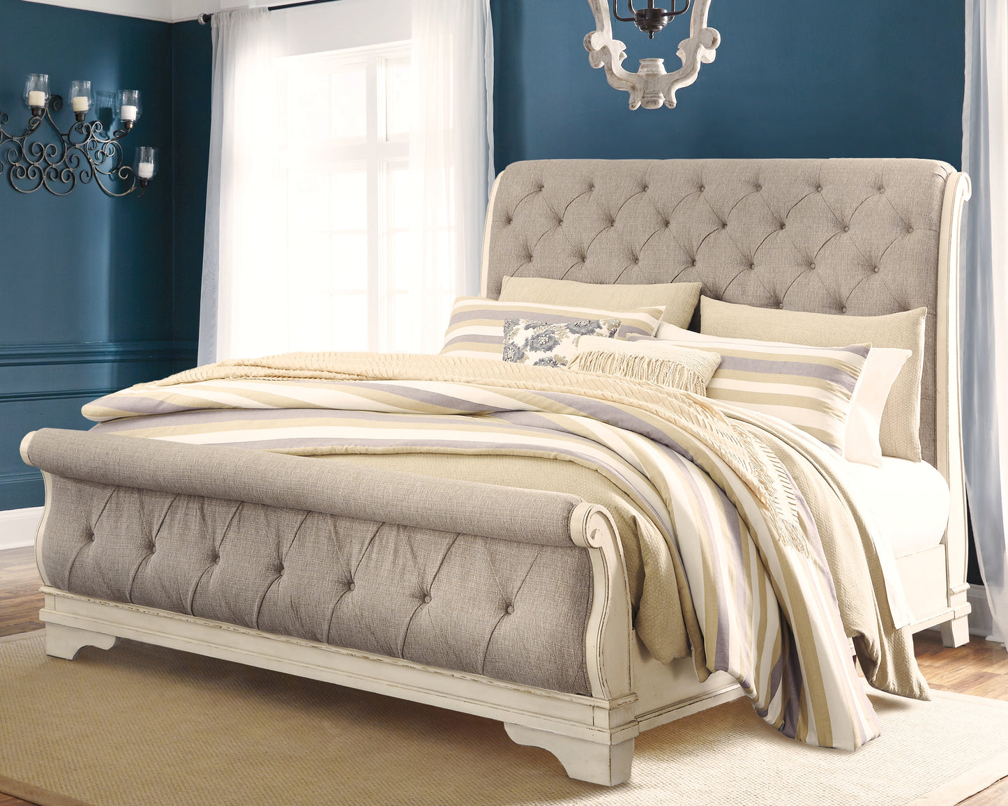 Pines Furniture Outlet - Ashley Furniture - Realyn Bedroom - King Sleigh Bed / Chipped White - B743B11