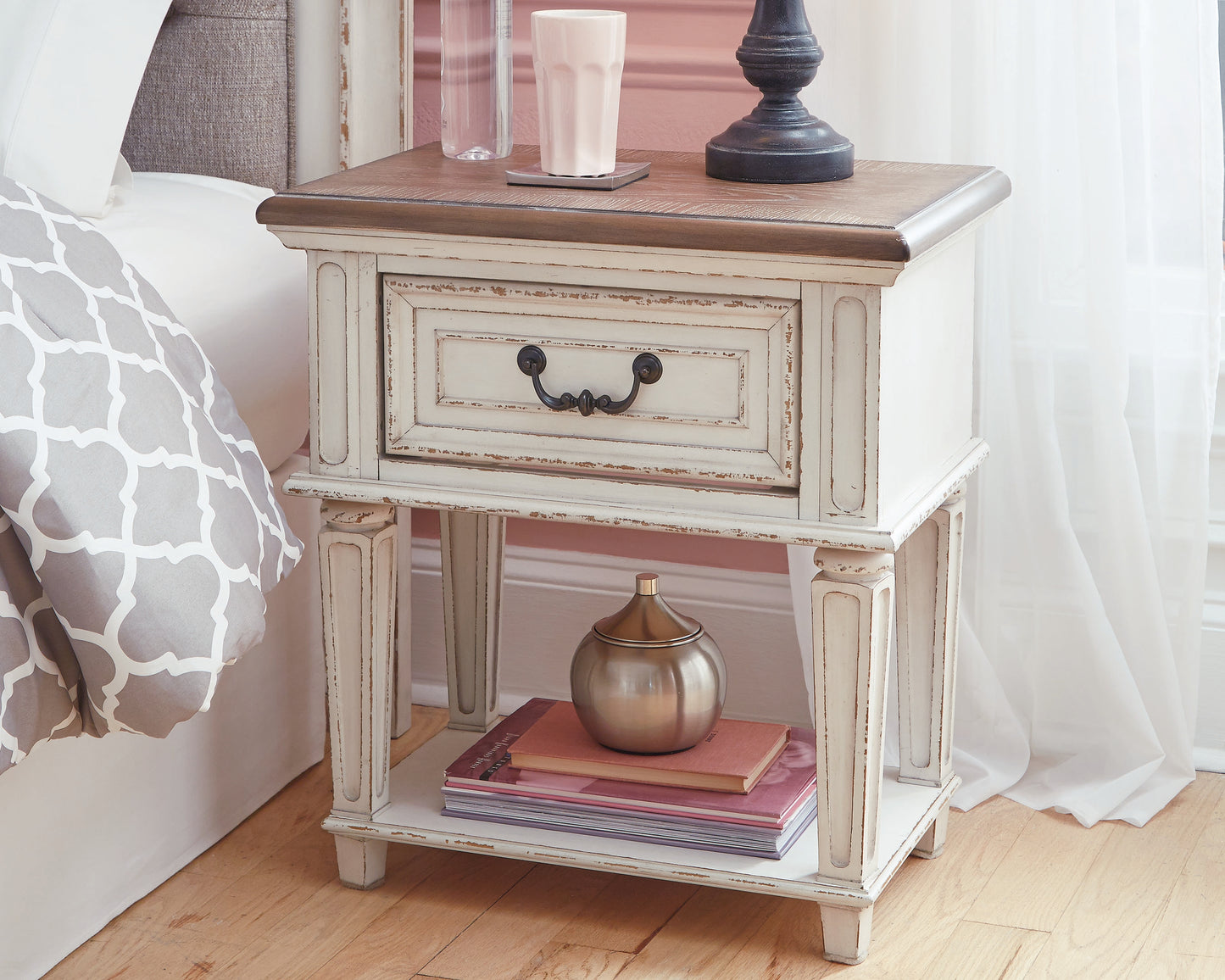 Pines Furniture Outlet - Ashley Furniture - Realyn Bedroom - One Drawer Night Stand / Chipped White - B743-91