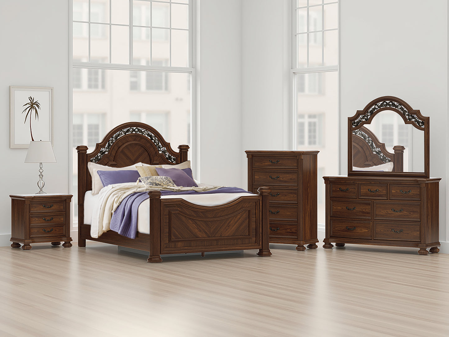 Pines Furniture Outlet - Ashley Furniture - Lavinton Bedroom - Queen Poster Bed / Brown - B764B5