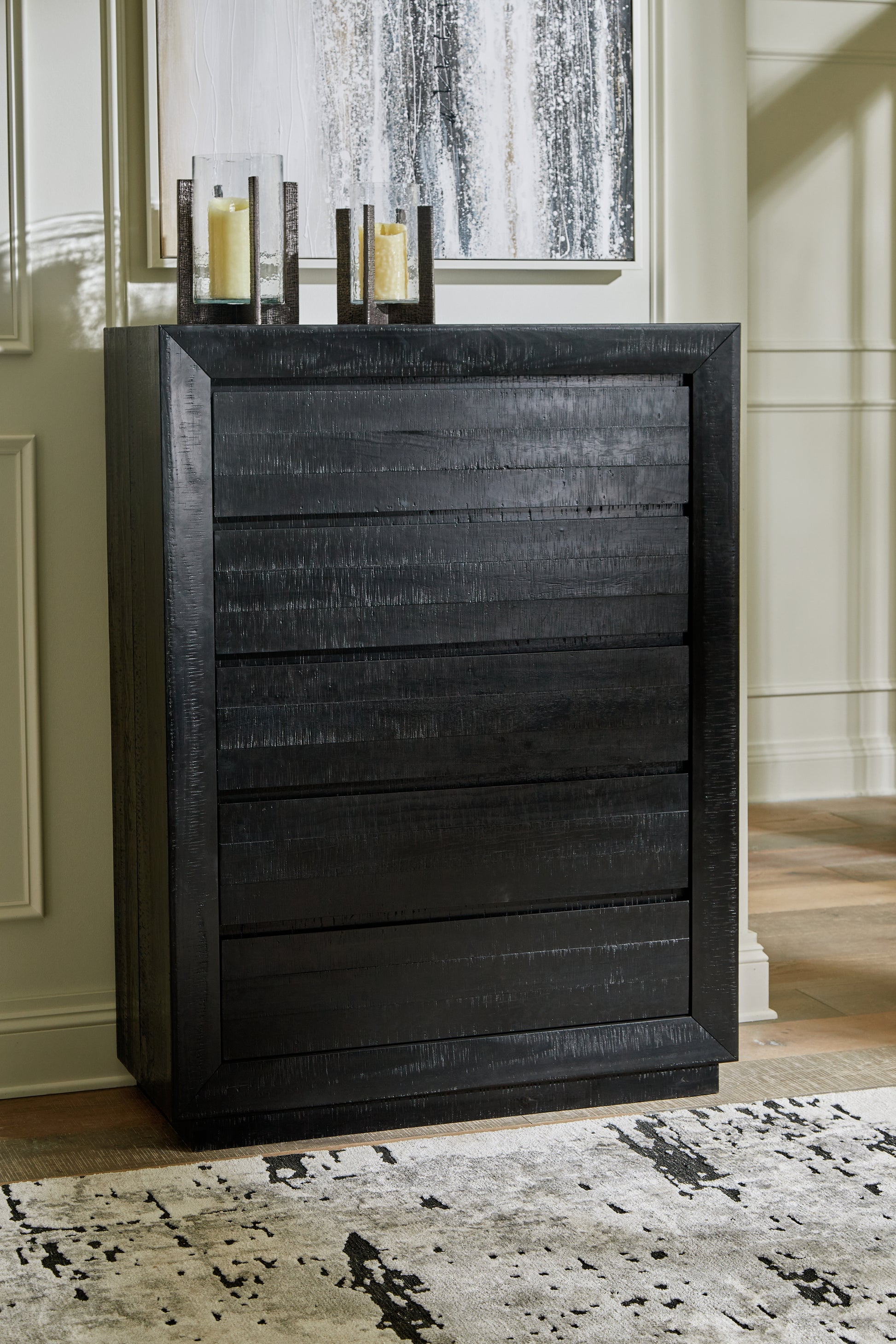 Pines Furniture Outlet - Ashley Furniture - Londer Bedroom - Five Drawer Chest / Black - B768-46