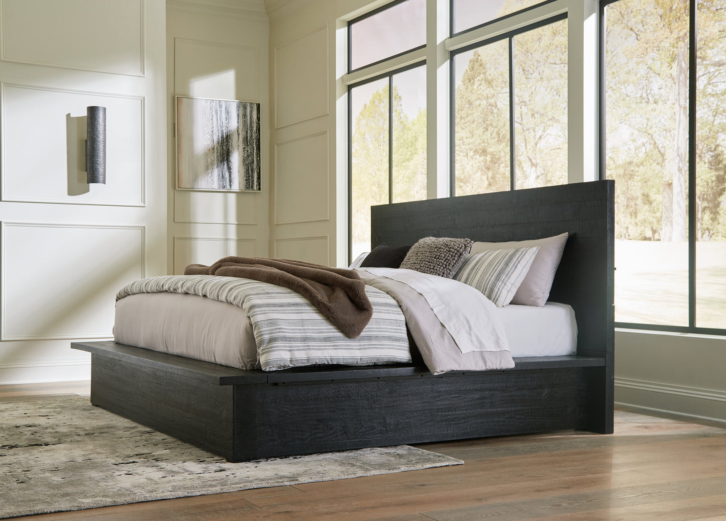 Pines Furniture Outlet - Ashley Furniture - Londer Bedroom - California King Panel Bed / Black - B768B5
